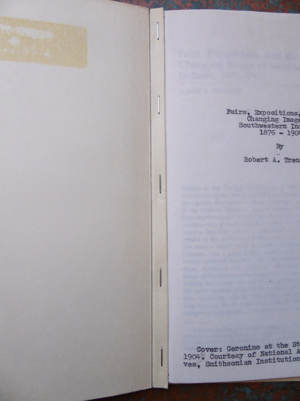 Fairs, Expositions, and the Changing Image of Southwestern Indians 1987 Paper