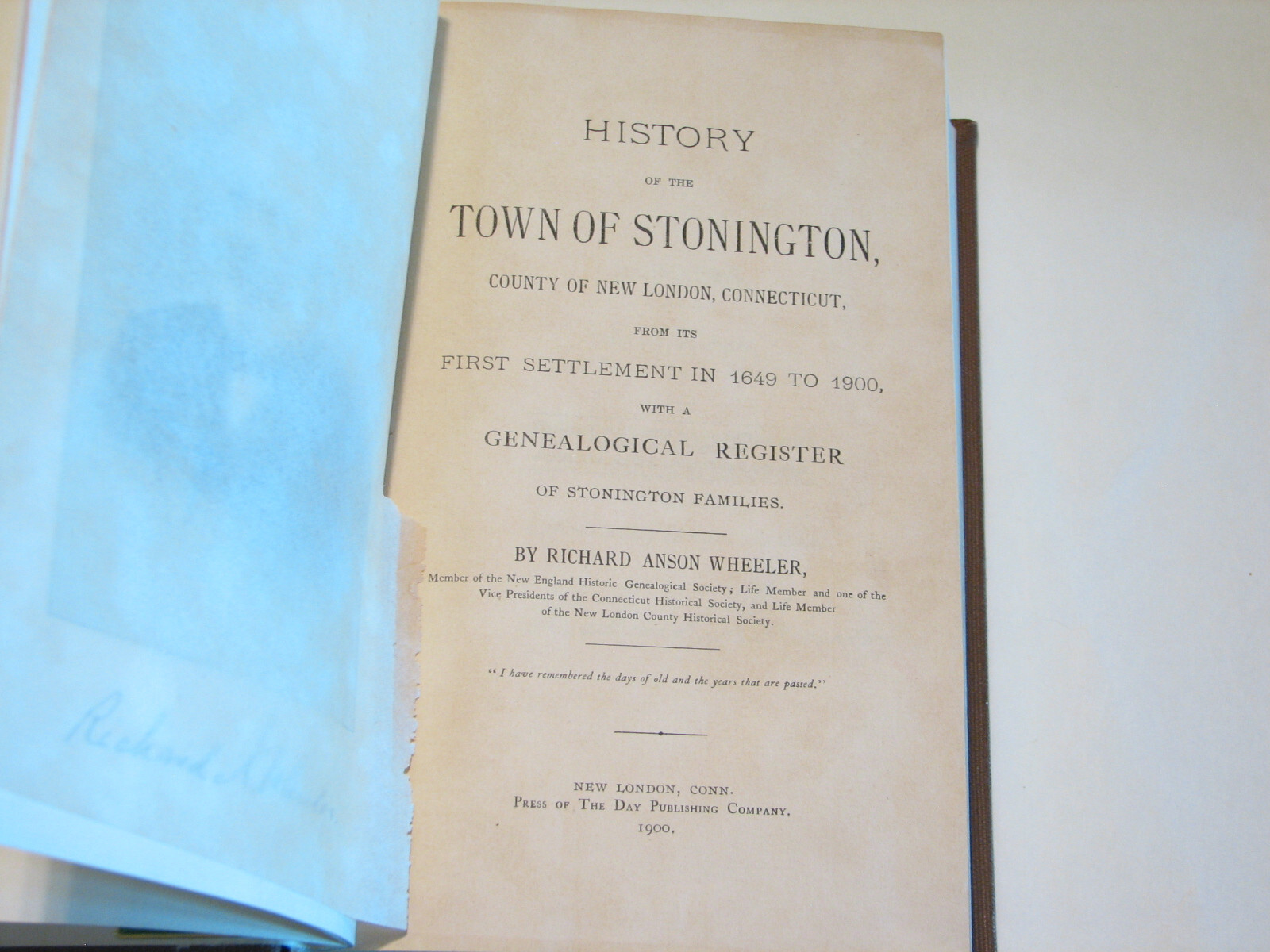 History of Stonington County New London Connecticut CT 1900 first genealogy