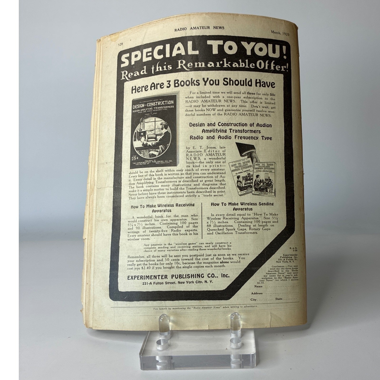Antique 1920 Radio Amateur News Magazine Lot of 7 Hugo Gernsback Early Tech
