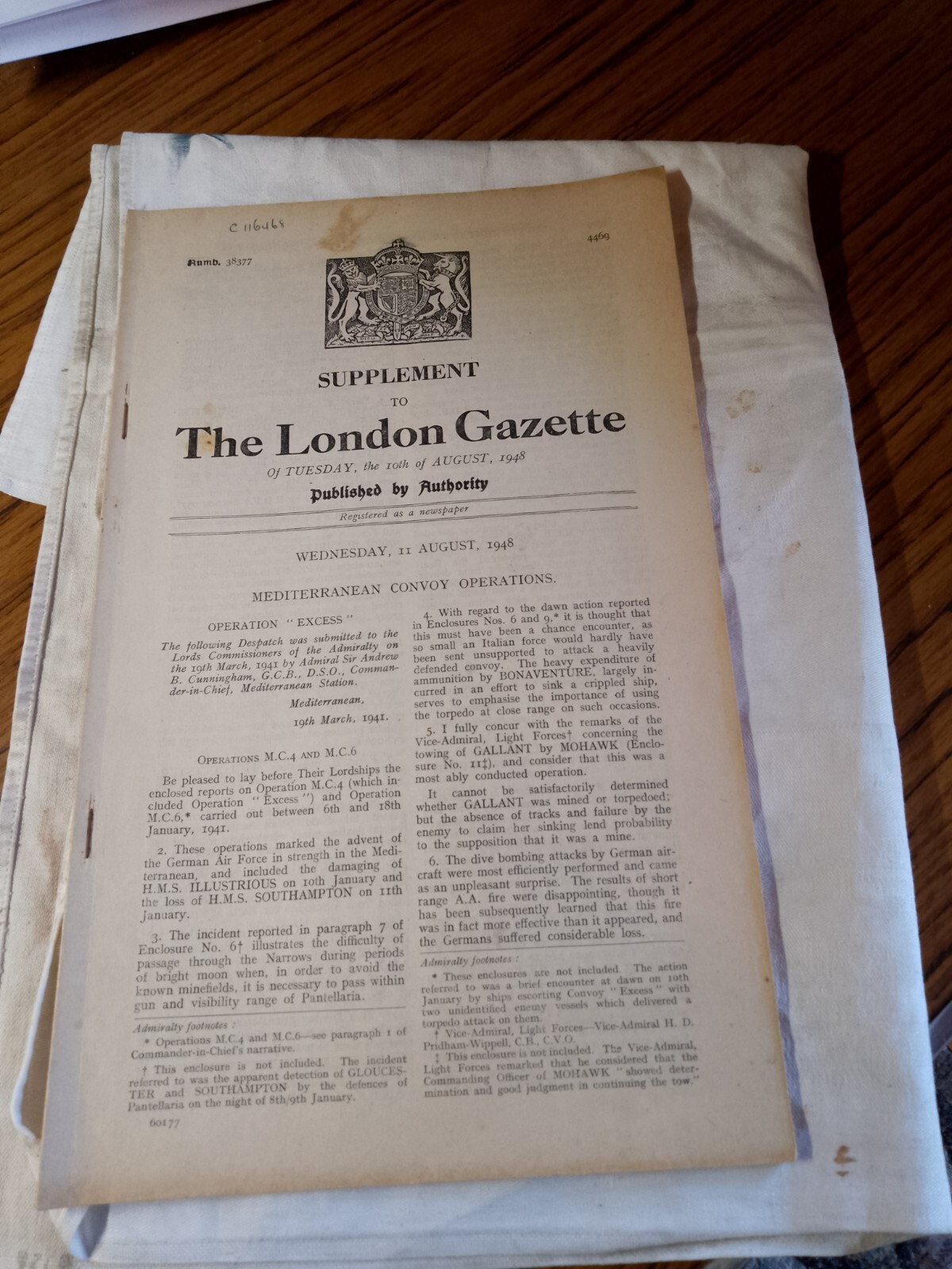 supplement to the london gazette 11/8, 1948 mediterranean convoy operations