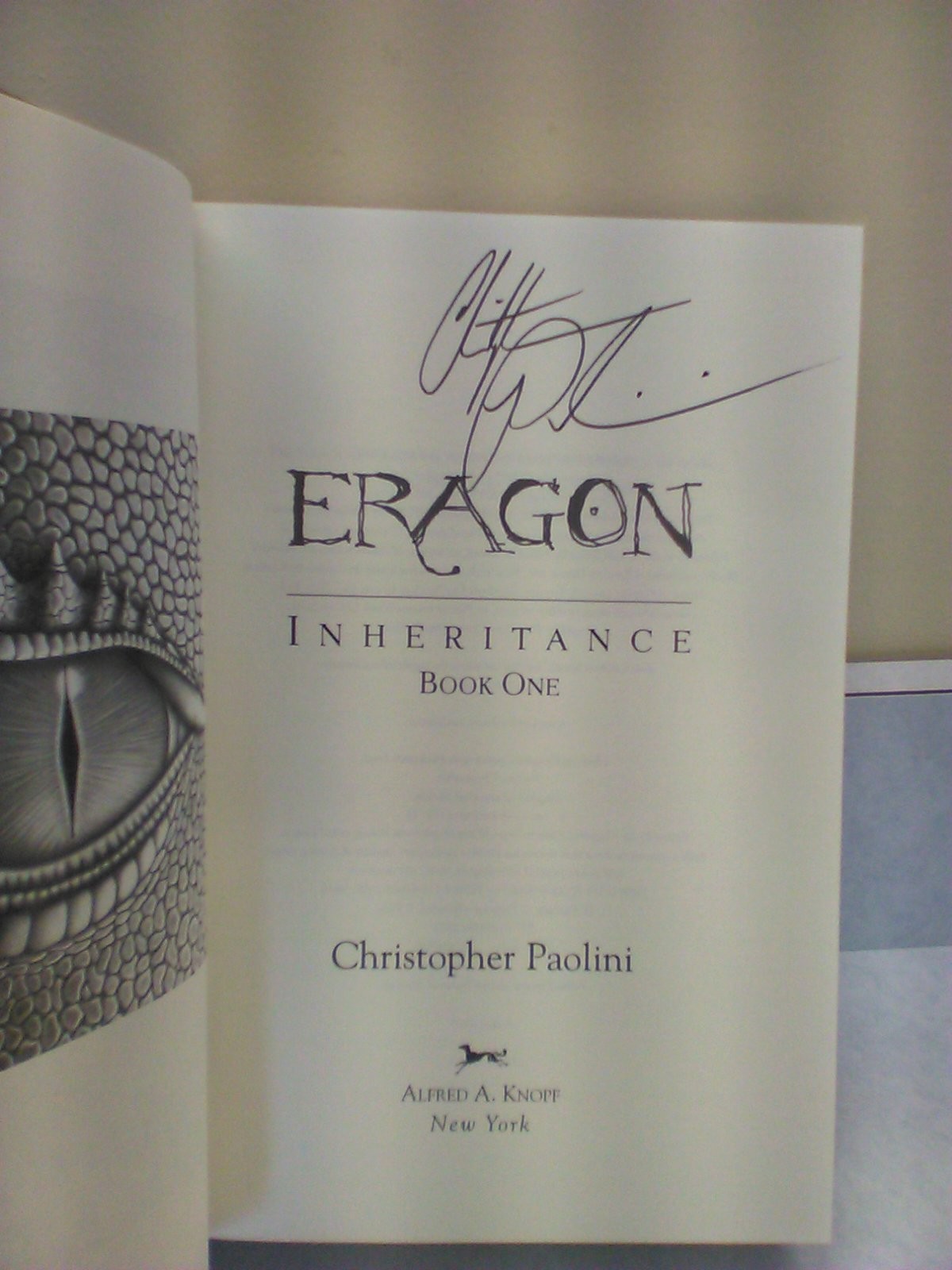 Eragon Inheritance Book One by Christopher Paolini 2003 signed