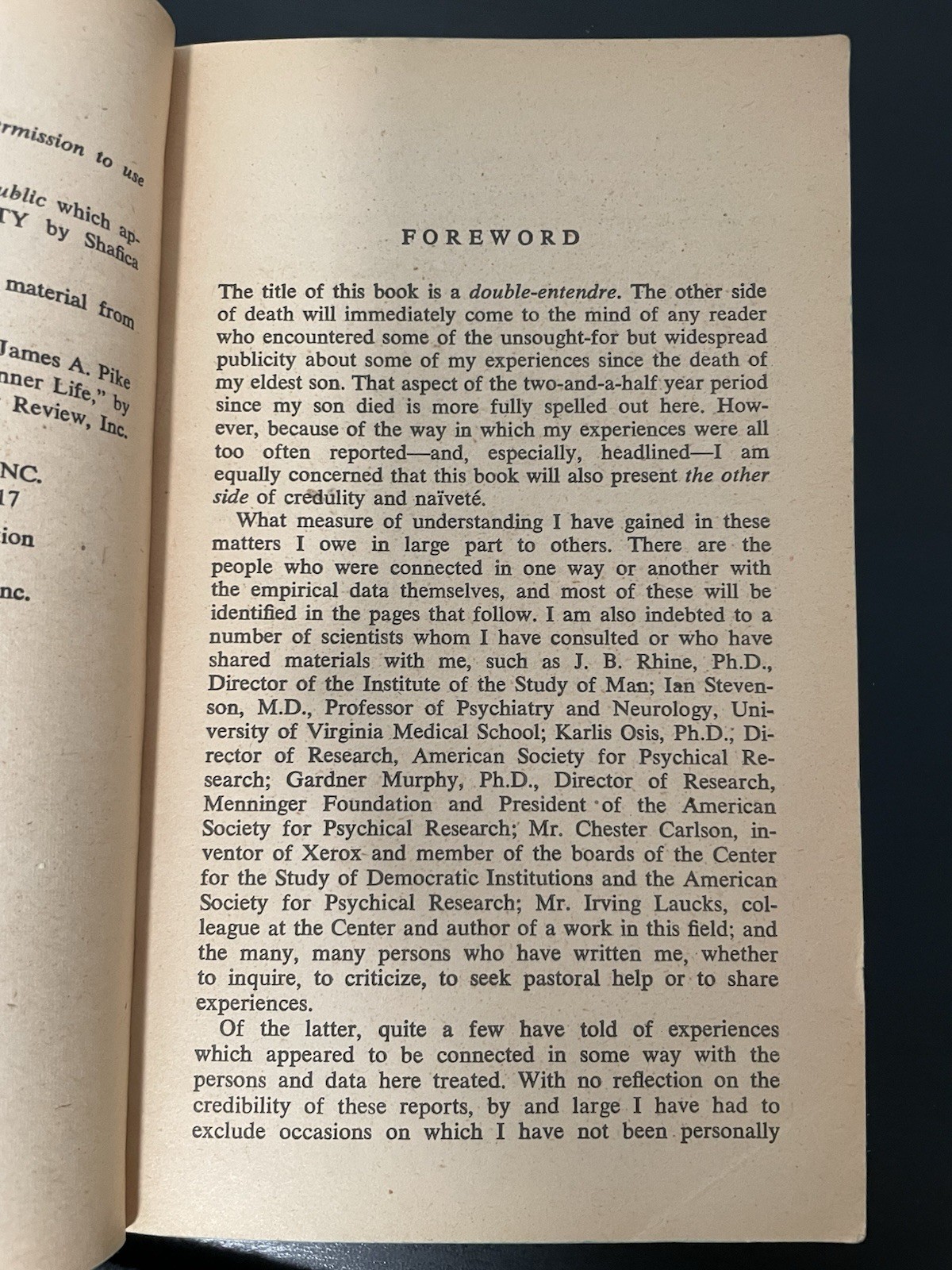 The Other Side Psychic Phenomena Book Bishop James Pike 1969 First Dell Edition