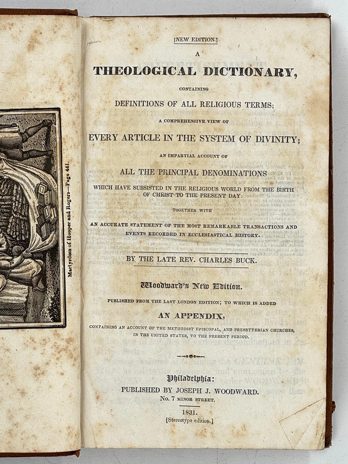 1831 A Theological Dictionary. With Plates of Martyrs. Woodward’s New Edition.
