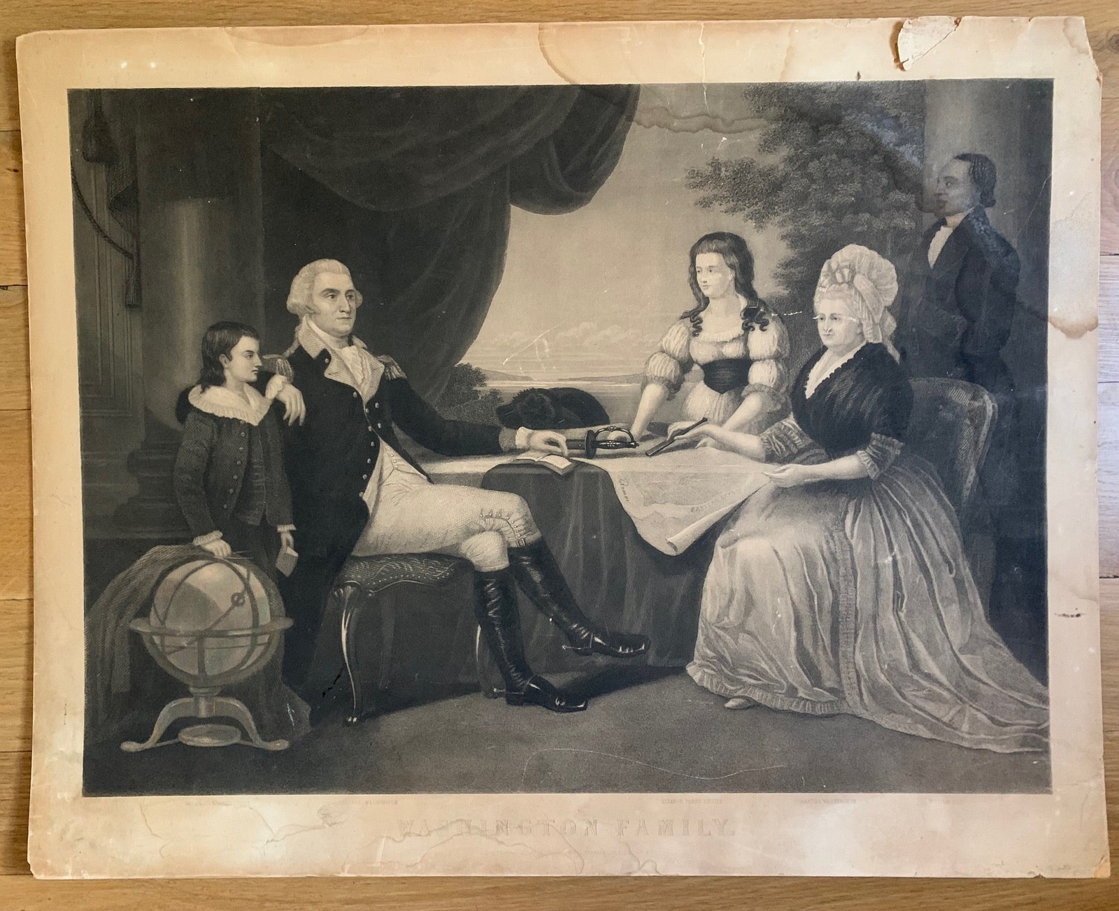 Thomas Kelly / Stipple Engraved Lithograph of The Washington Family