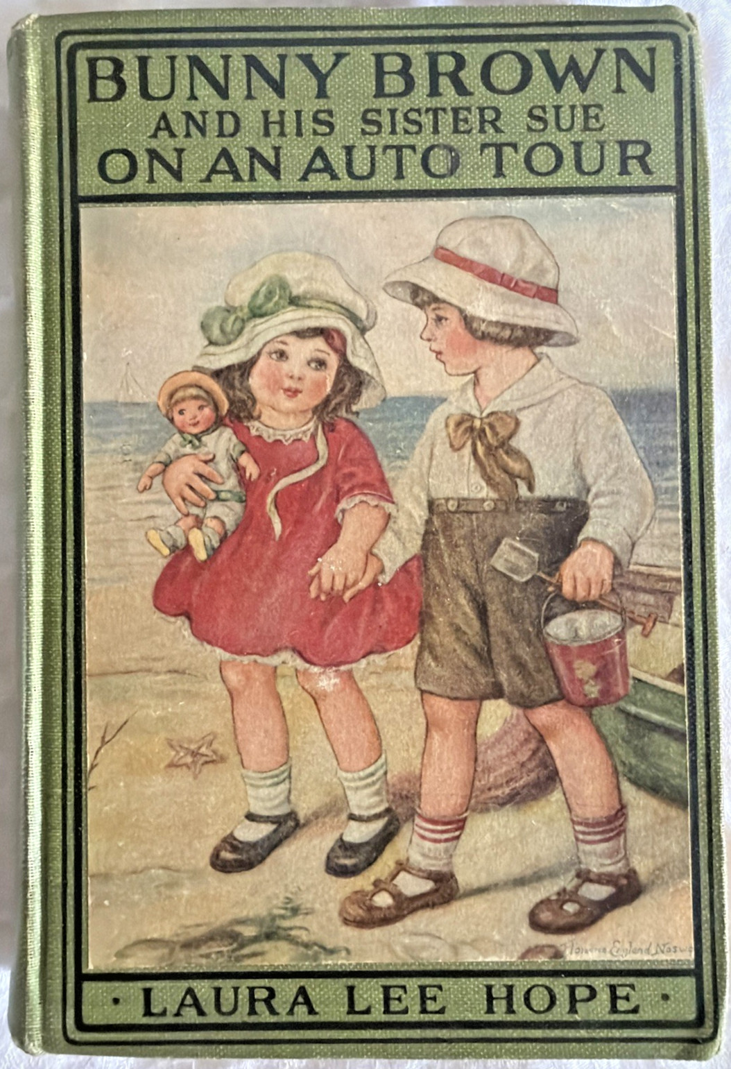 Bunny Brown Auto Tour 1917 G&D Early Cloth Color Pastedown Illus Laura Lee Hope