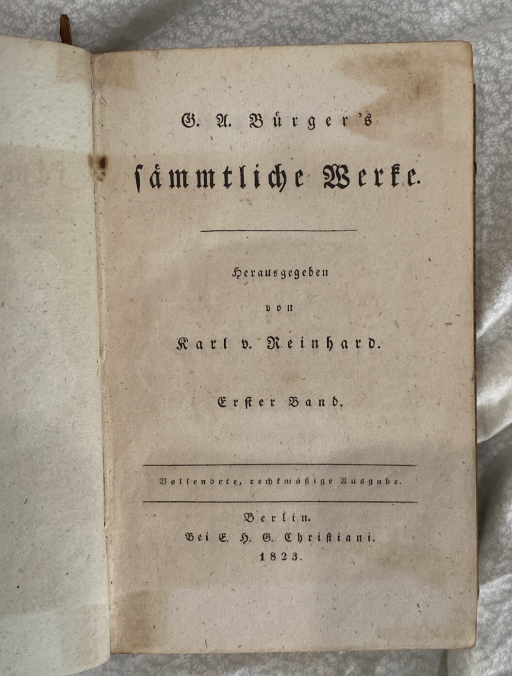 Gottfried August Burger Complete Works by Karl Reinhard 1823 Berlin Germany