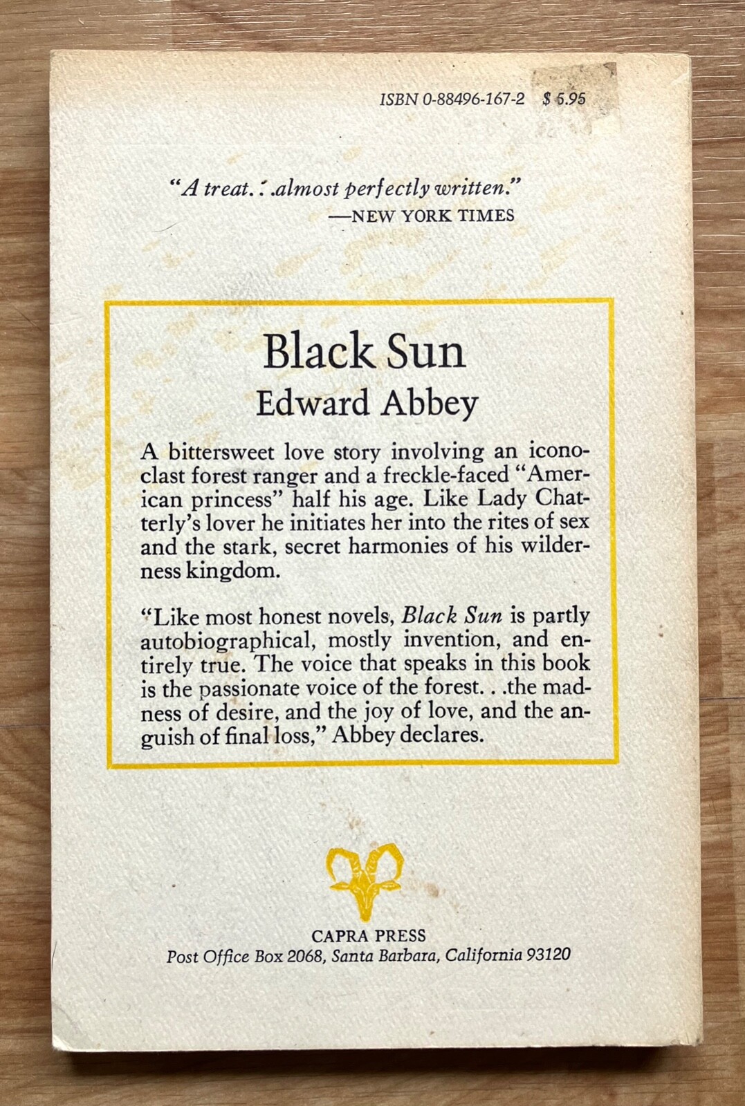 Edward Abbey BLACK SUN 1981 Trade Paperback Capra Press VG