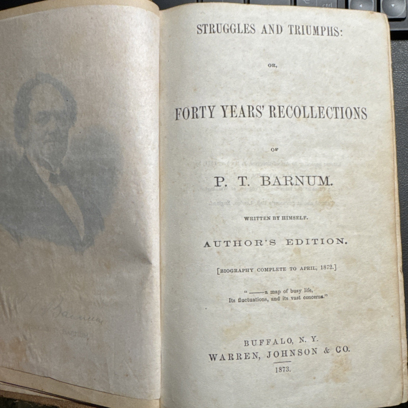 1873 STRUGGLES & TRIUMPHS 40 YEARS RECOLLECTION of P. BARNUM antique ILLUSTRATED