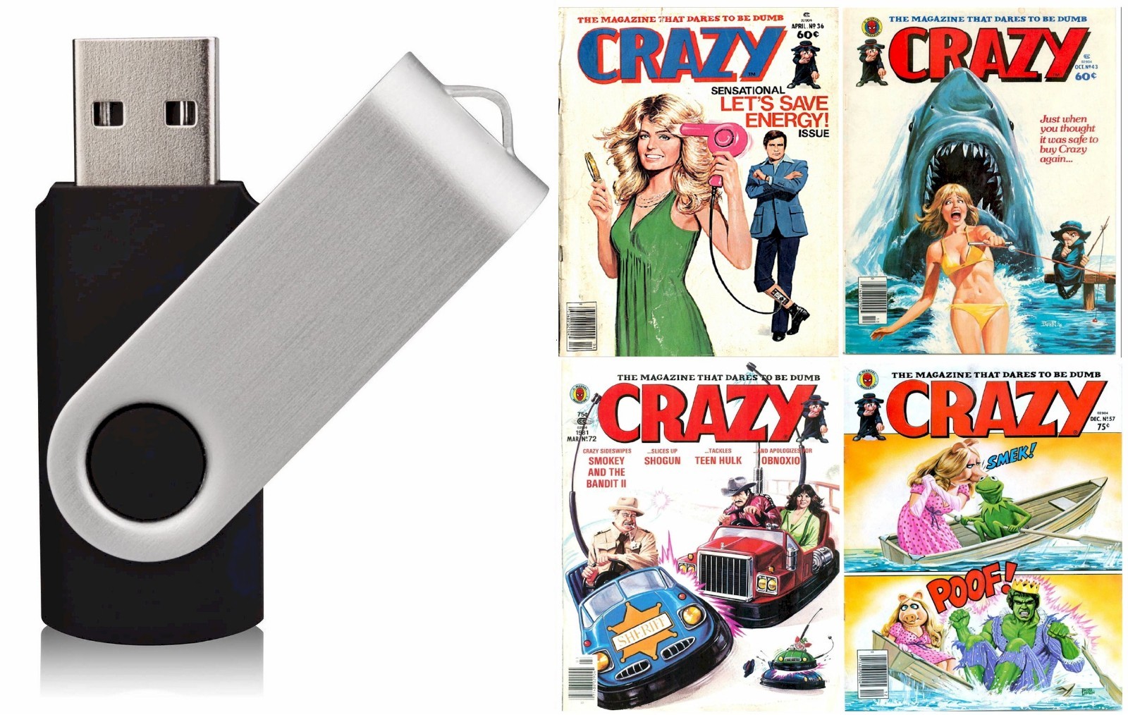 Crazy – Illustrated Satire Humor Funny Comics Magazine – 105 old Issues on USB