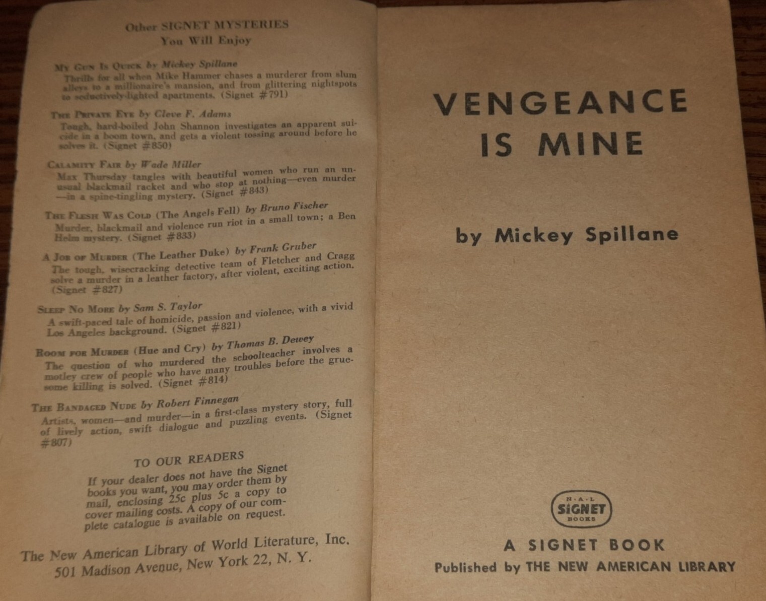 Vengeance is Mine by Mickey Spillane A Mike Hammer Mystery Signet Books 852