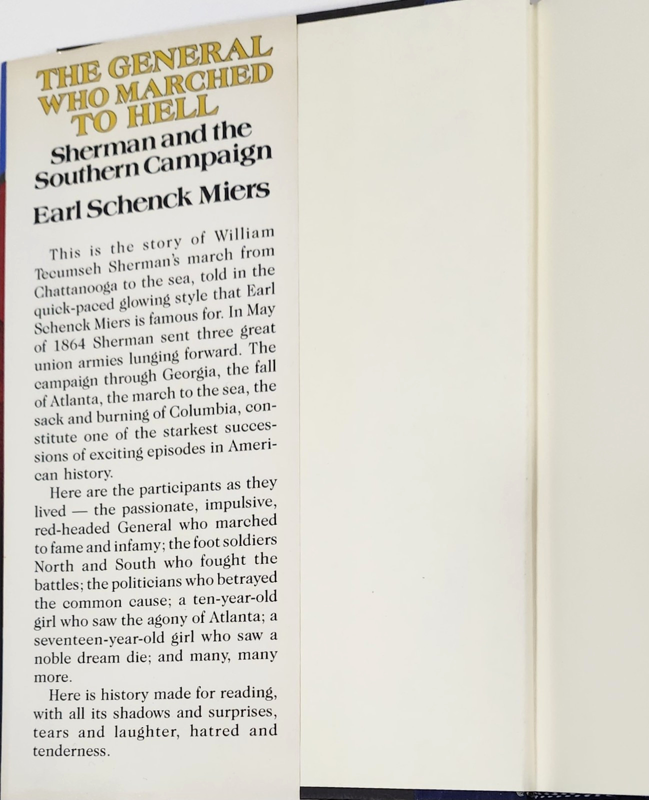 General Who Marched to Hell by Earl Schenck Miers (1st-1990 HC) Civil War VG