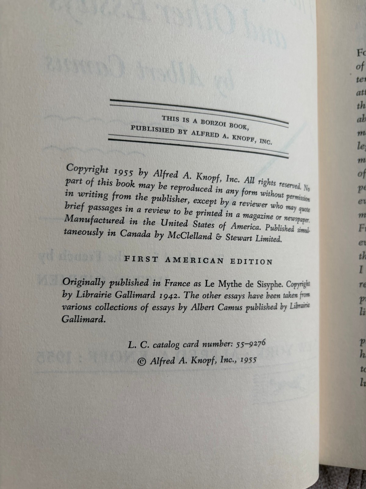The Myth of Sisyphus by Albert Camus first American edition BEAUTIFUL CONDITION