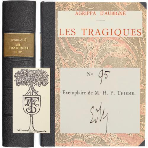 French Fine Binding AGRIPPA D’AUBIGNE TRAGEDY Hand Numbered Leather Vol 3-4 1932