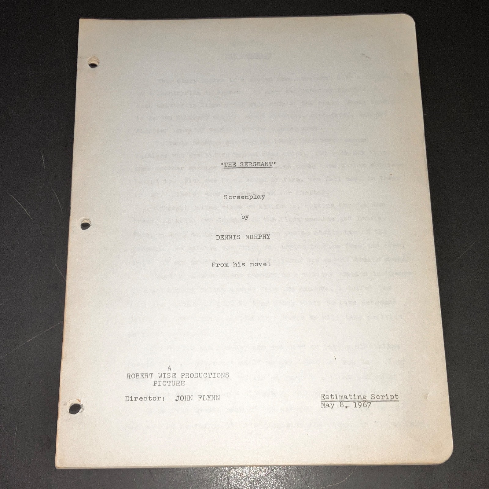 THE SERGEANT 1967 Estimating Script Robert Wise John Flynn Dennis Murphy