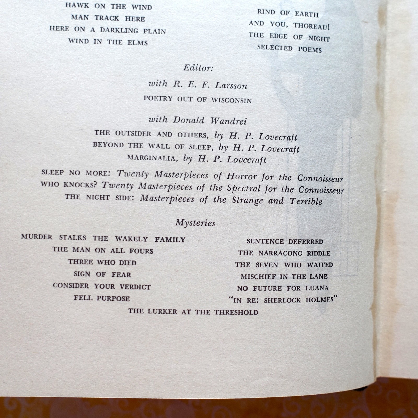 The Night Side ed. by August Derleth; 1947 Rinehart & Company, Art by Lee Coye