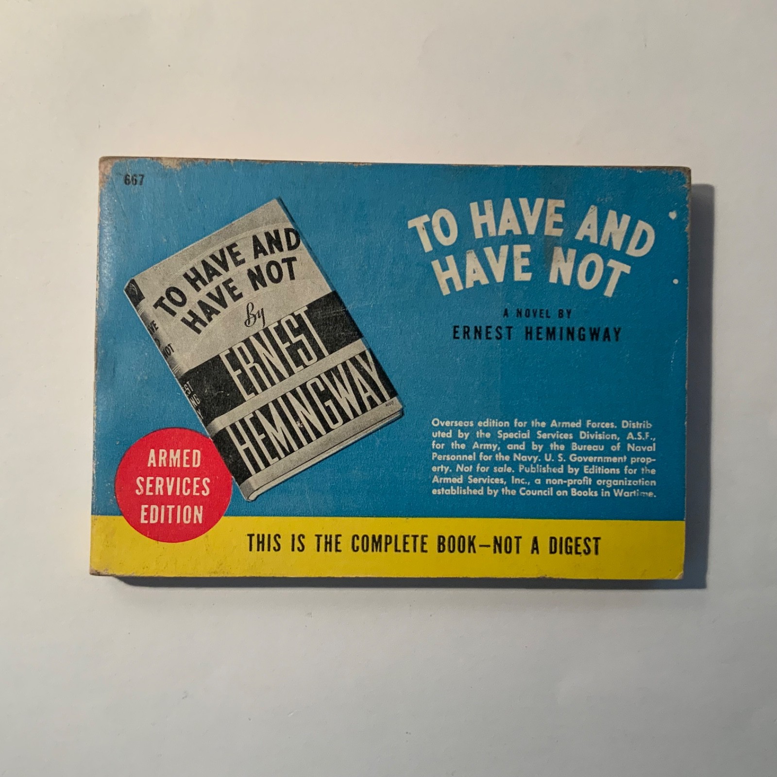 To Have And Have Not by Ernest Hemingway 1945 Armed Services Edition 667 VG-VG+