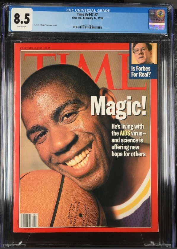 Earvin Magic Johnson Time Magazine Cover February 12, 1996 Cover CGC Graded 8.5