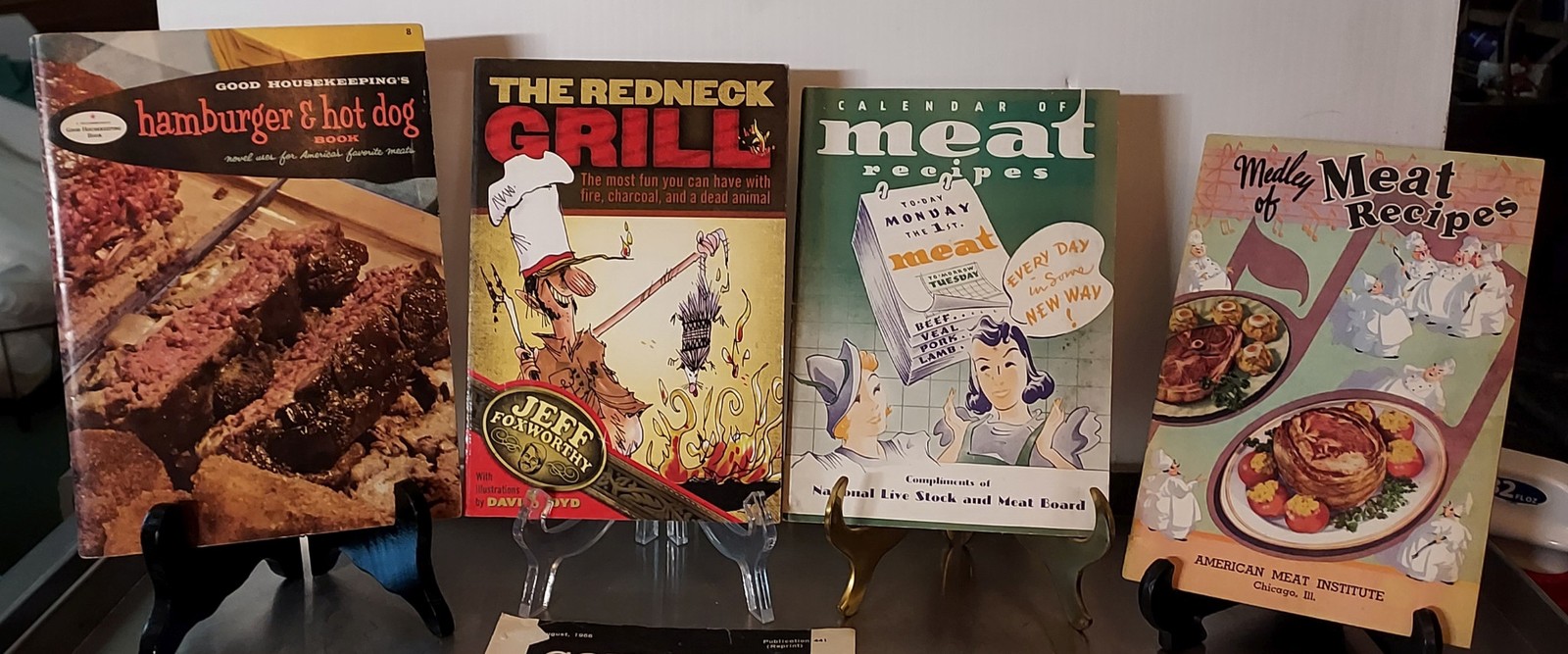Deal Four (4) Meat-Theme Cookbooks – Three MCM Mid-20th Century + Jeff Foxworthy