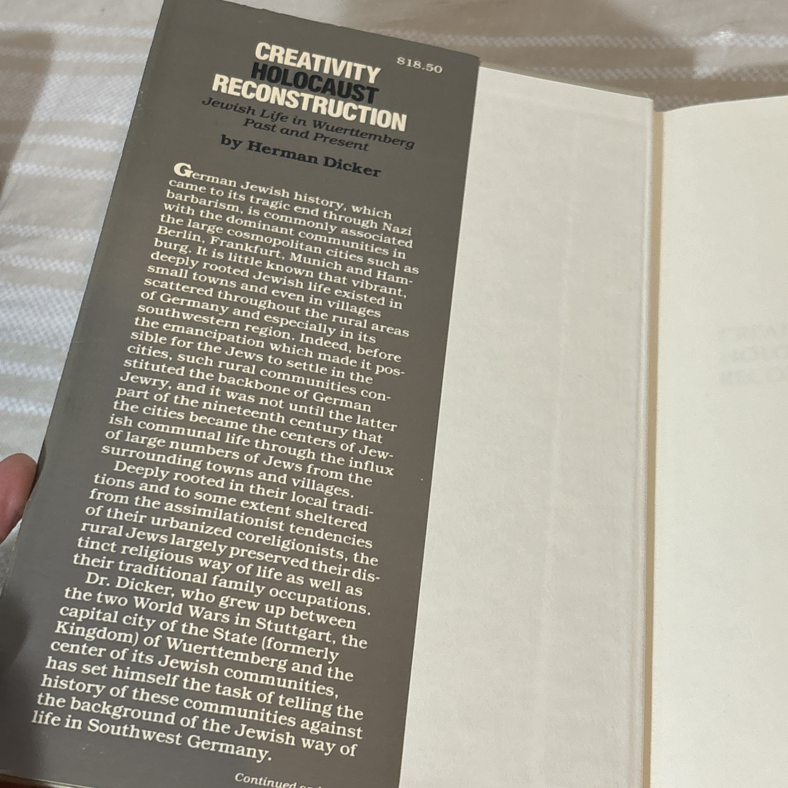 CREATIVITY HOLOCAUST RECONSTRUCTION Jewish Life in Wuerttemberg Dicker Germany