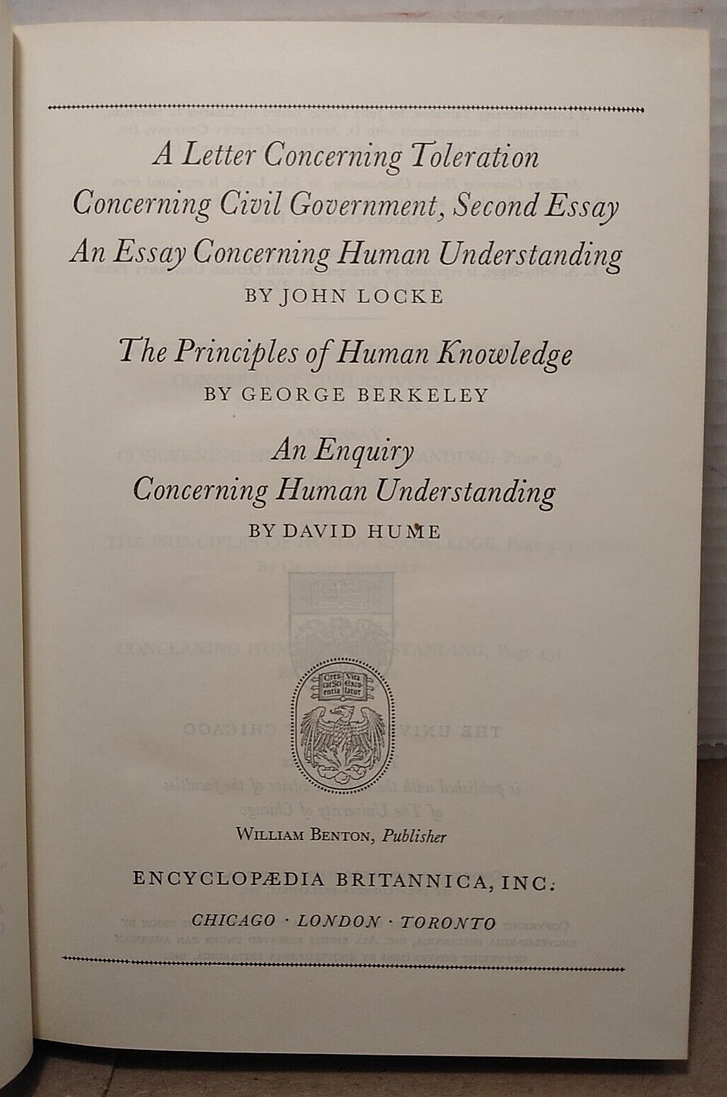 Locke, Berkeley & Hume – 35 – Britannica Great Books of the Western World – 1952