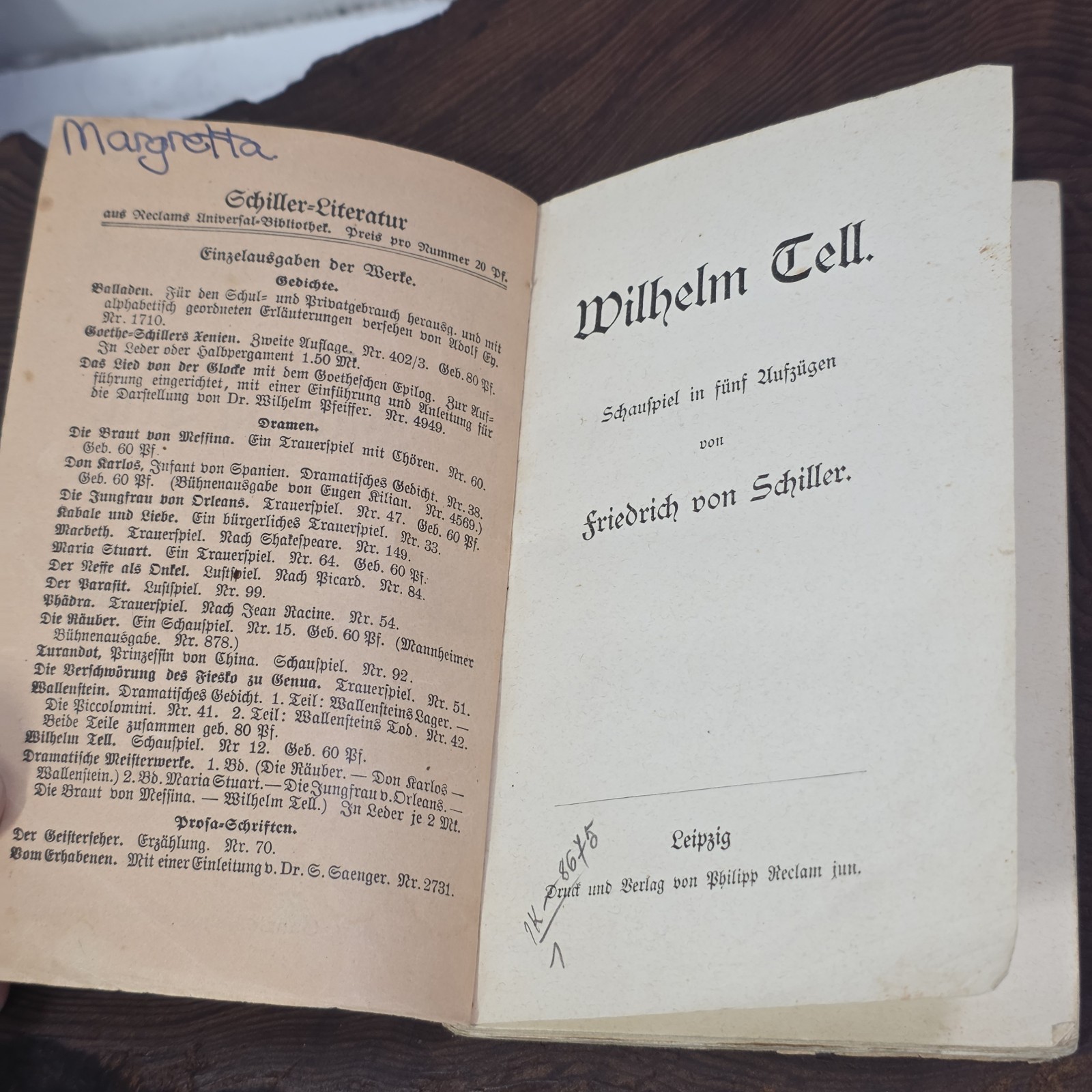 Antique Wilhelm Tell Schiller German Reclam Universal Bibliothek 1800s