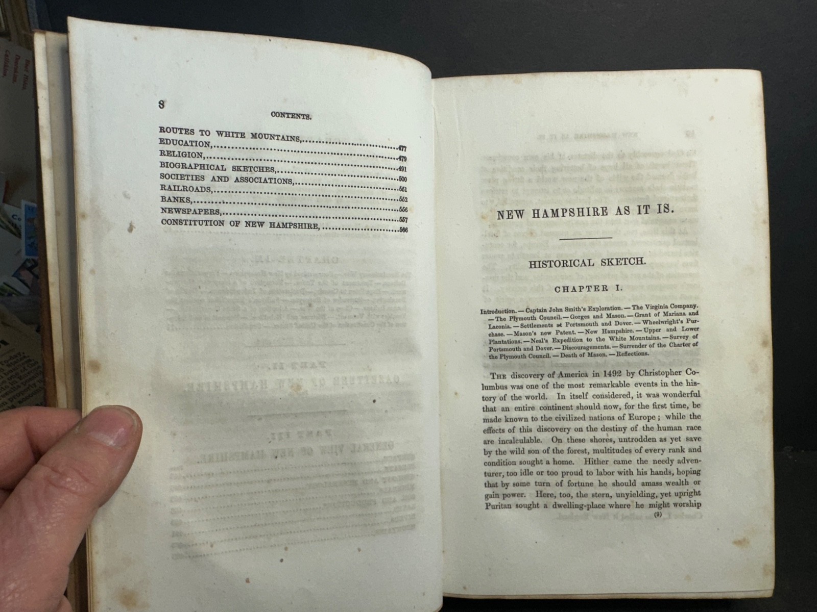 1856 „New Hampshire As It Is“ by Edwin A. Charlton, Leather Bound