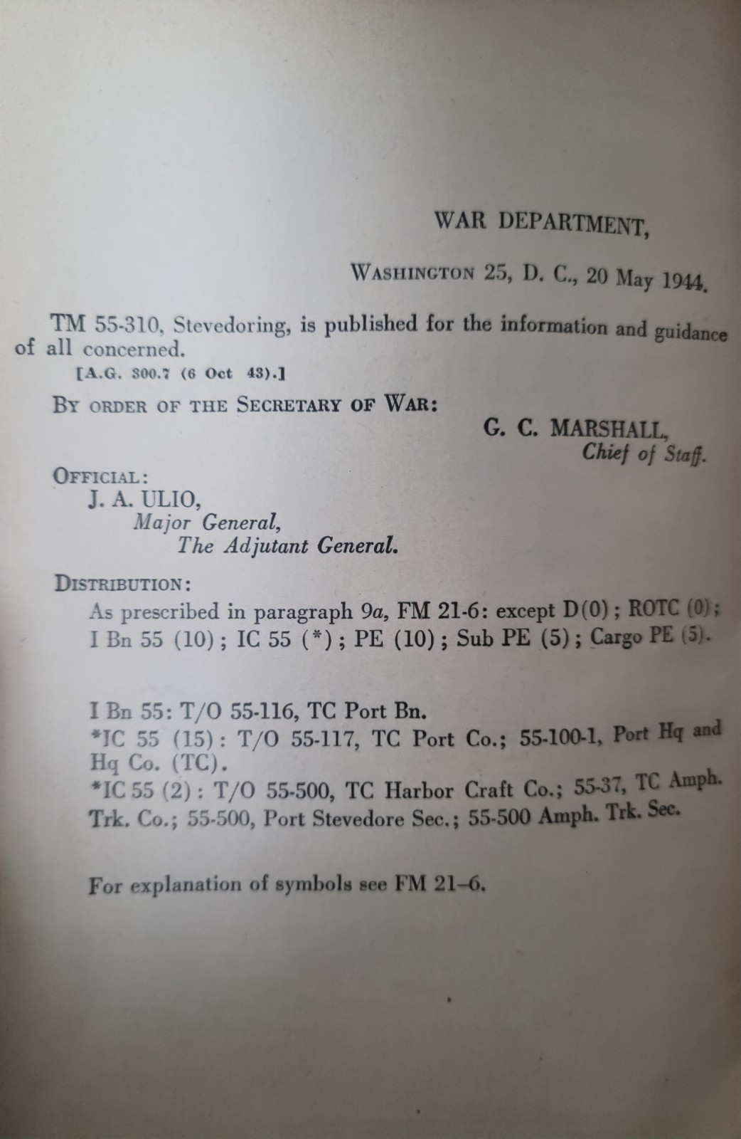 Stevedoring TM55-310 War Department Technical Manual