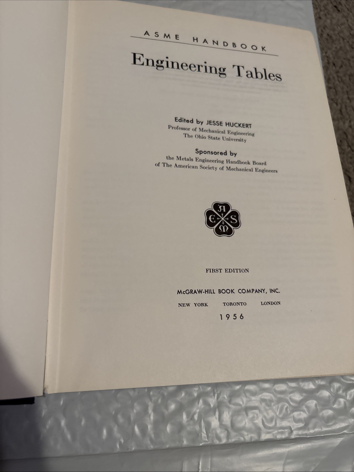 Engineering Tables Asme Handbook Hardcover 1956 Vintage McGraw-Hill