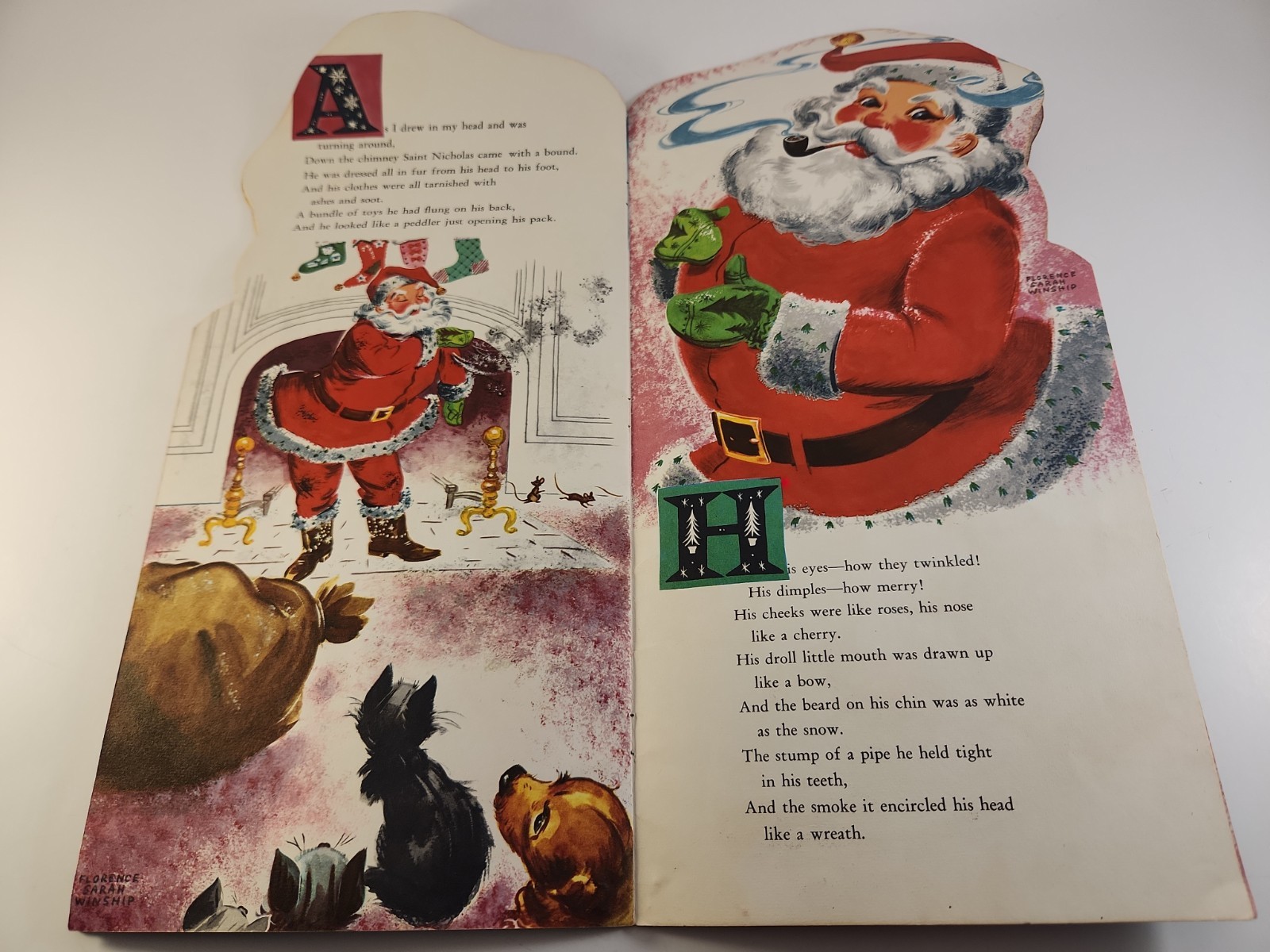 Vintage 1958 Whitman Night Before Christmas Book Florence Sarah Winship Flocked