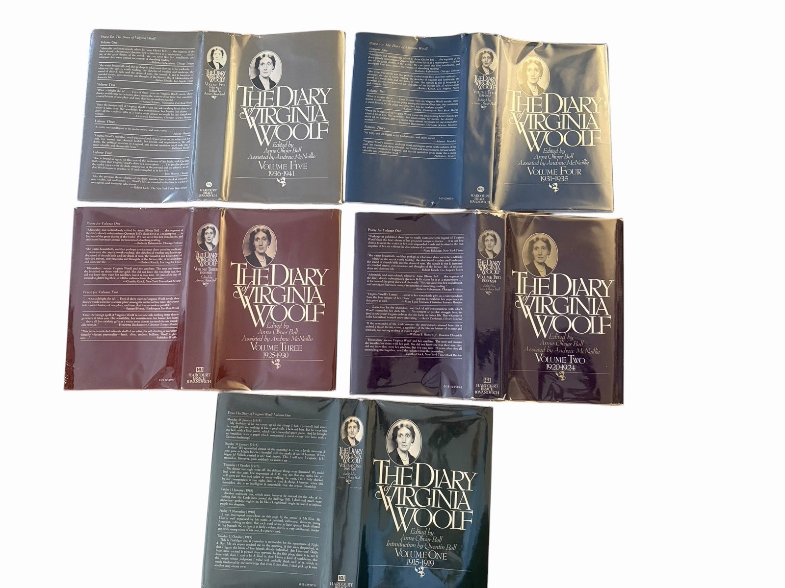 NF Virginia Woolf Diary Complete 5 Volume Set 1st American Editions HCDJ 1977