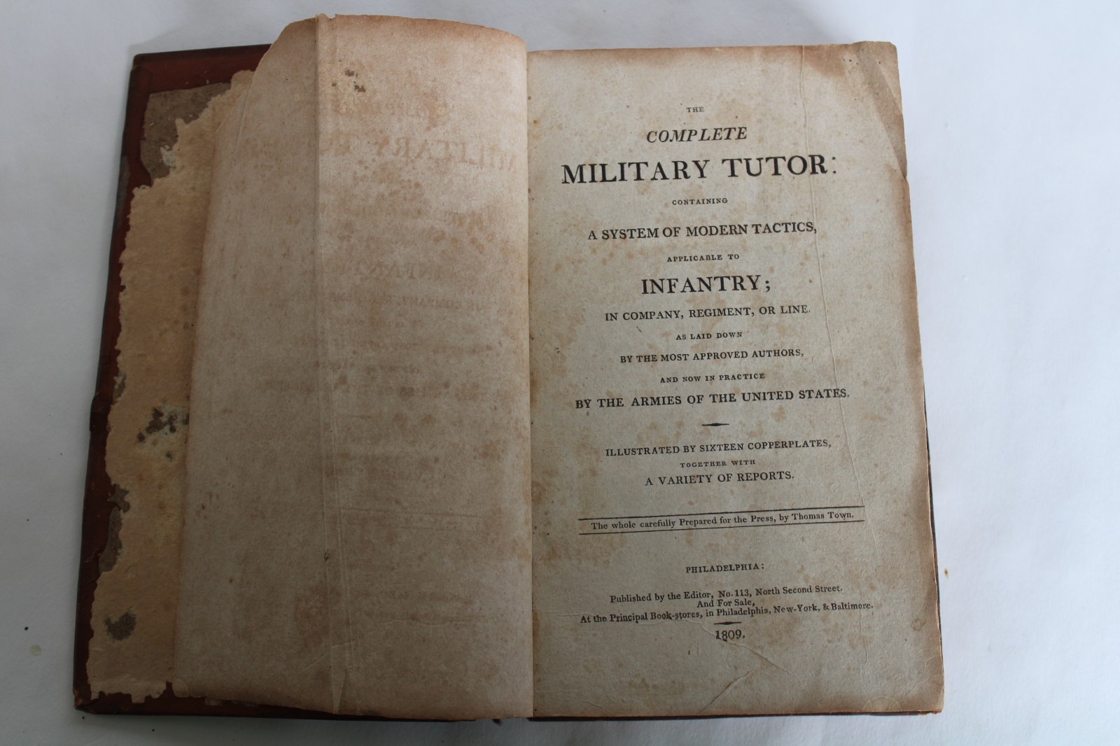 RARE Antique 1809 Military Tutor Book, USA Infantry Tactics, Thomas Town, Plates
