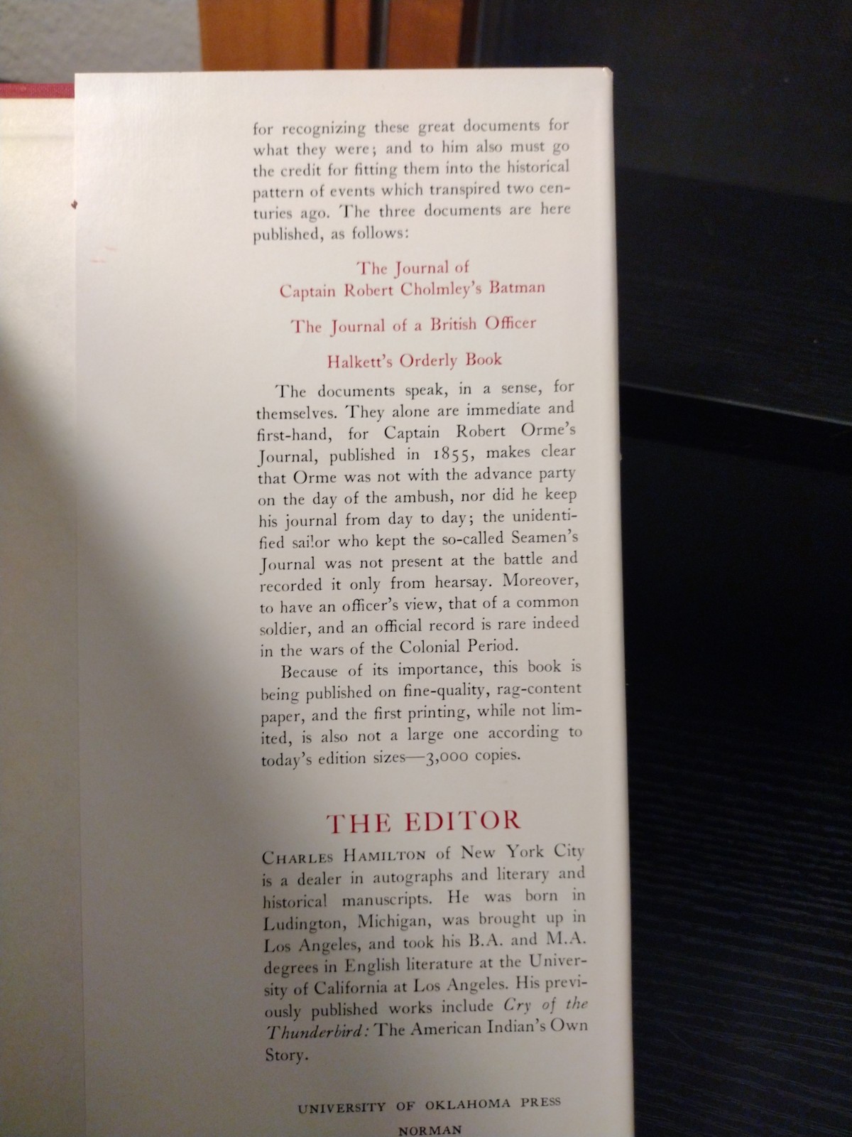 Braddock’s Defeat Edited From Original Manuscripts by Charles Hamilton 1959