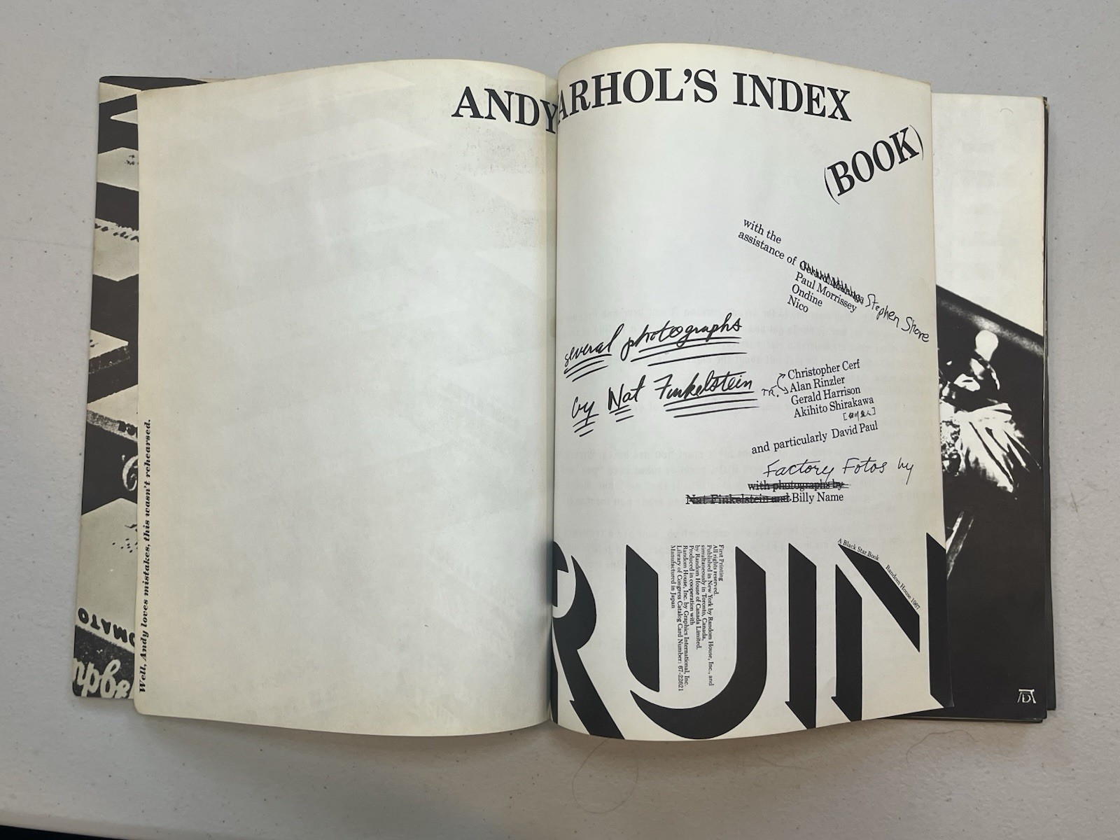 INDEX Andy Warhol Book 1967 First Edition Soft Cover Pop Up Random House 1st ed
