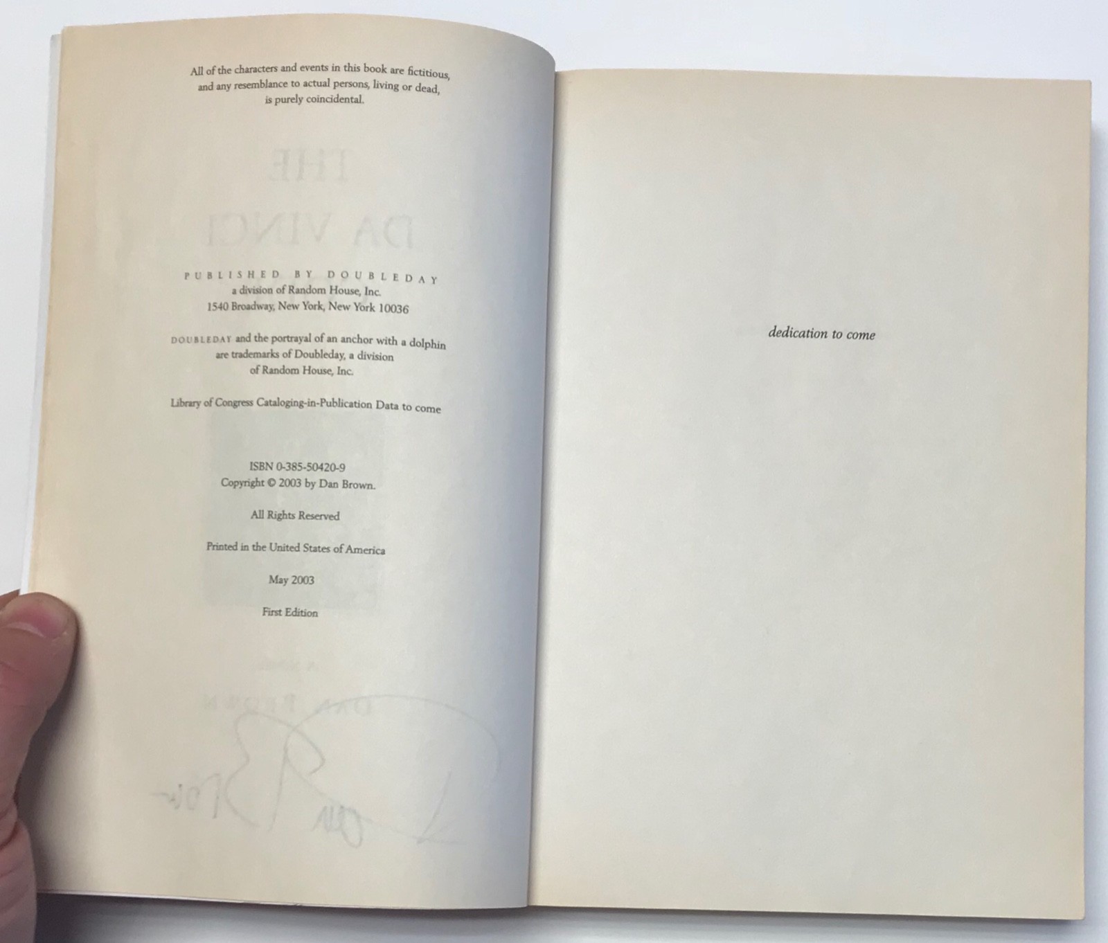 Dan Brown The Da Vinci Code SIGNED ARC 2003 Softcover