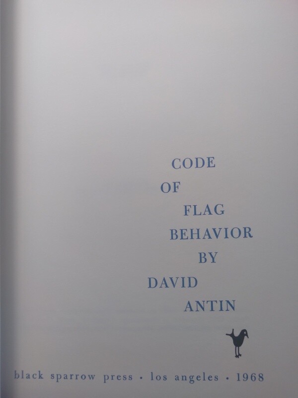1968 Code of Flag Behavior by David Antin First Black Sparrow Press Los Angeles