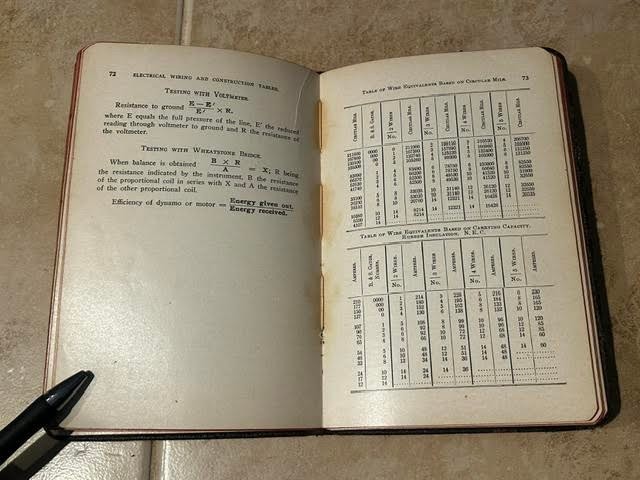 1906 Electrical Wiring and Construction Tables by Horstman & Tousley. Very nice!