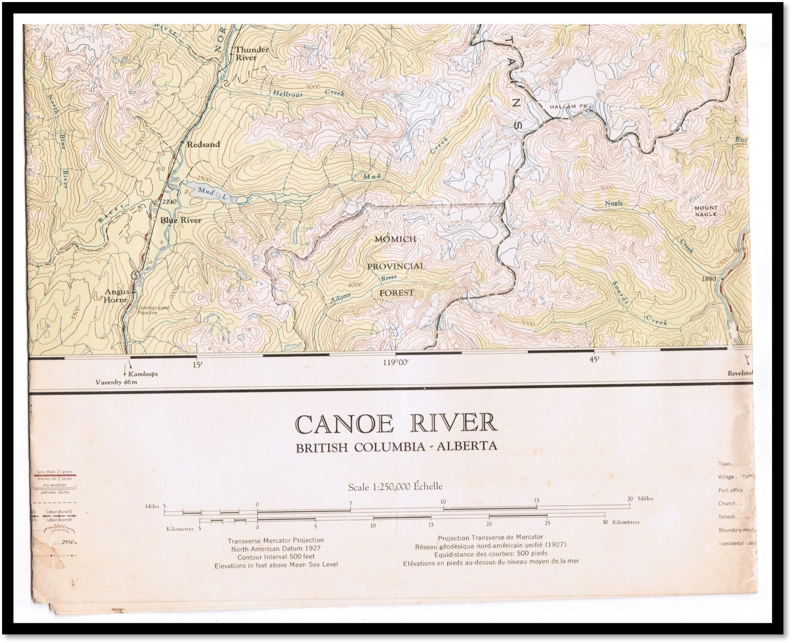 Mines / Topographical Map Canoe River National Topographic System Sheet 83D 1963