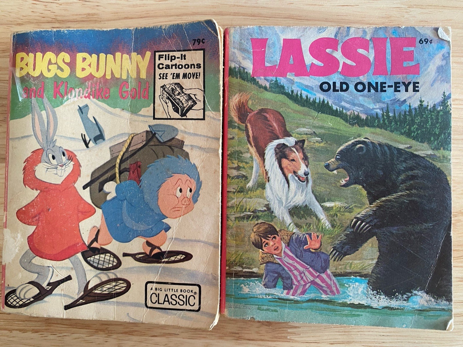 BIG LITTLE BOOKS lot of TWO by Whitman *Bugs Bunny Klondike Gold* Lassie Old One