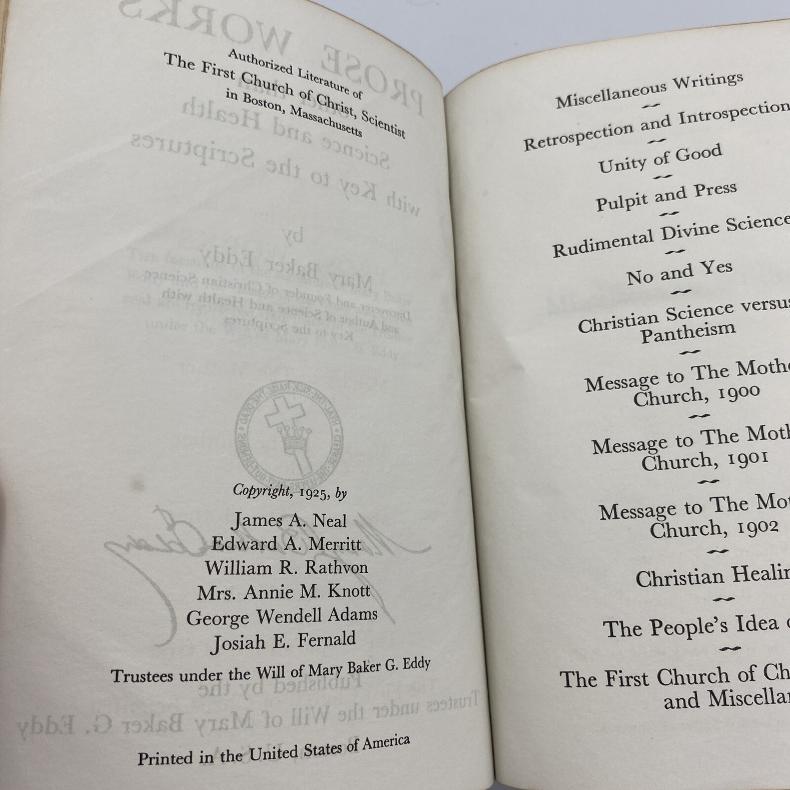 Prose Works Other Than Science and Health Mary Baker Eddy 1925