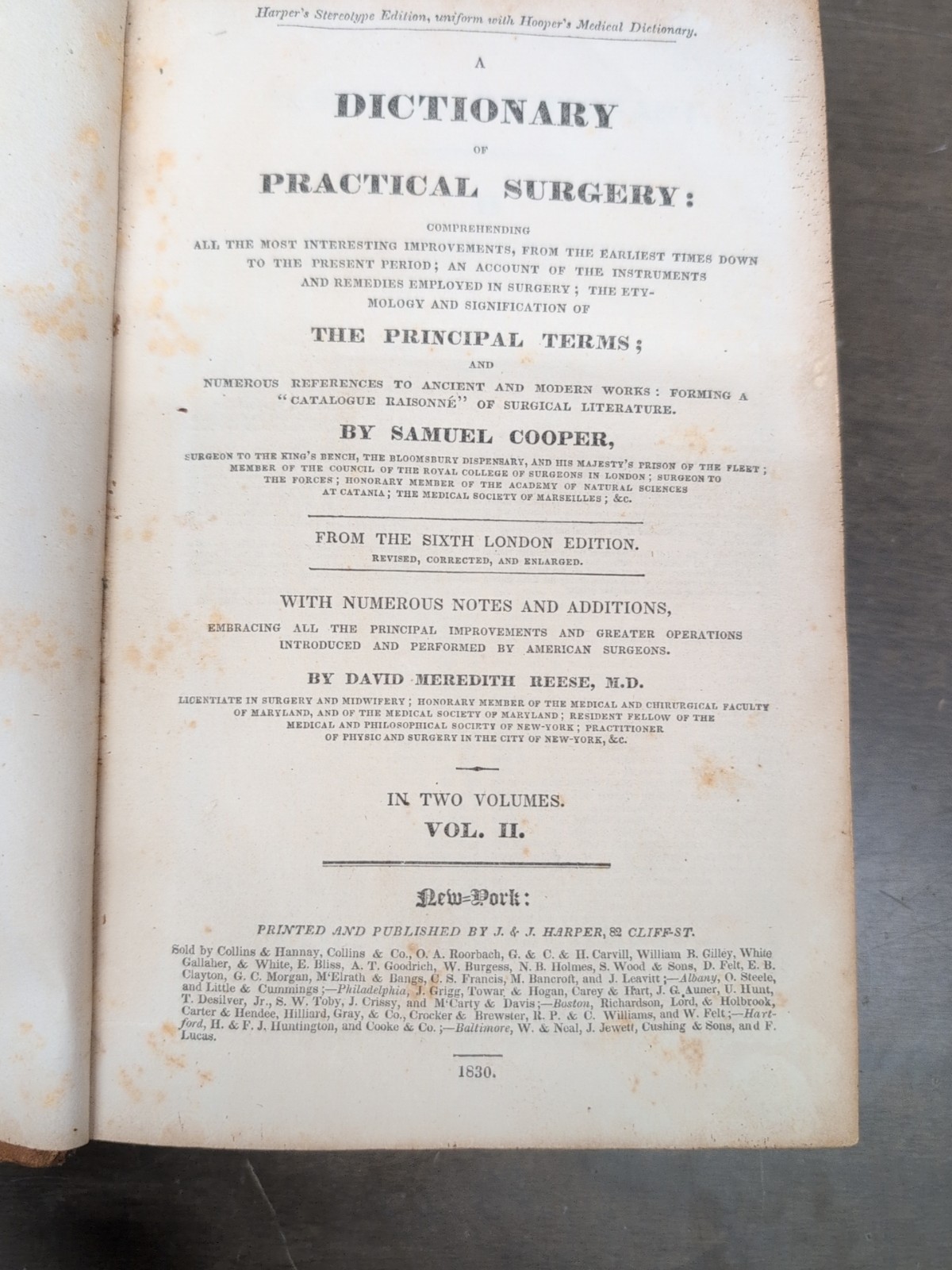 Dictionary of Practical Surgery by Samuel Cooper 2 Volumes 1830 HC Leather