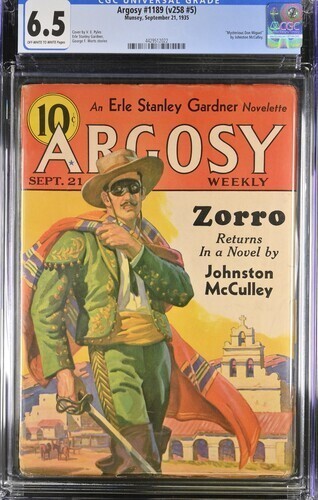 Argosy 1935 September 21, #1189. CGC 6.5 FN+ Zorro cover and story. Pulp