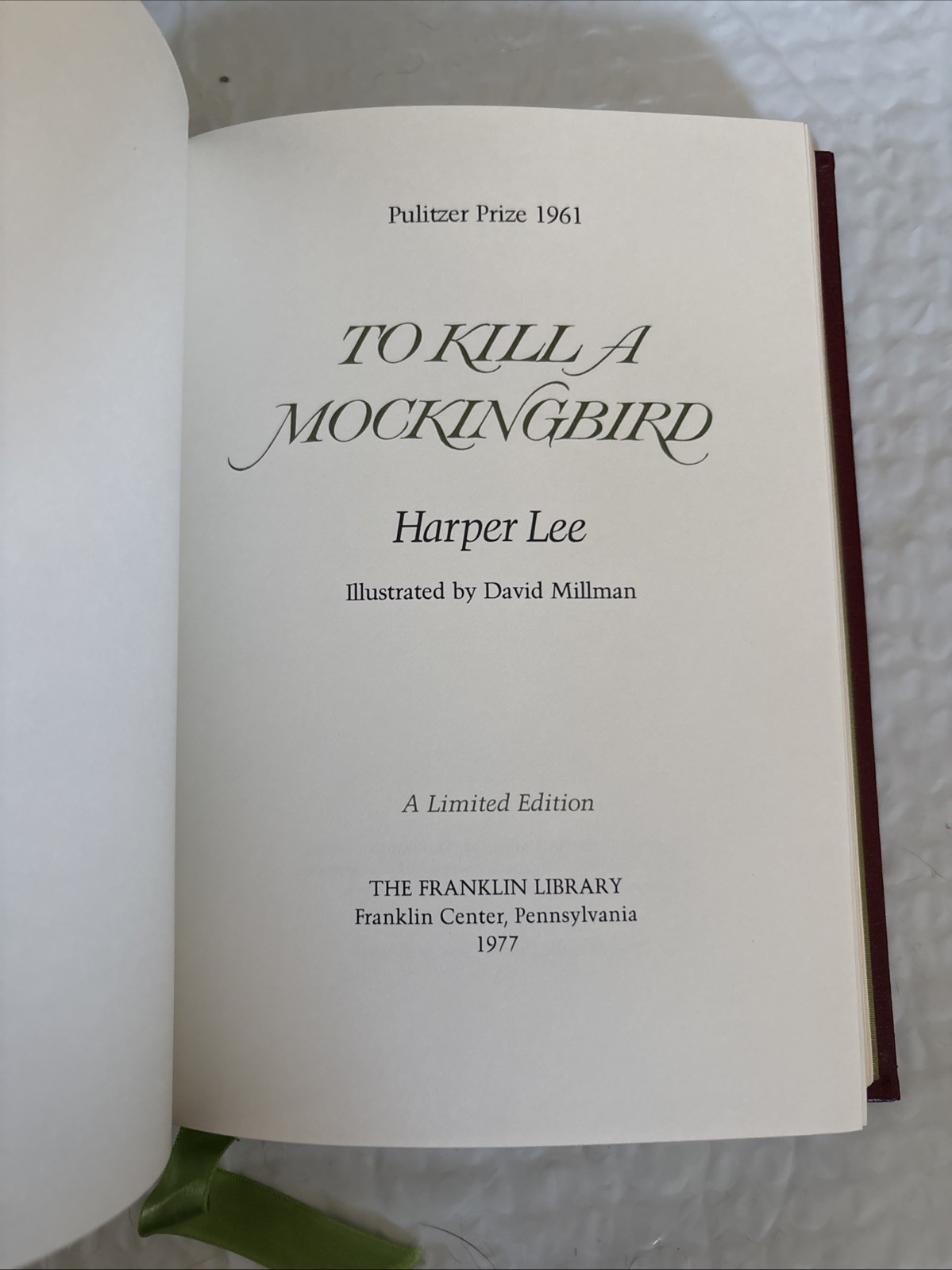 To Kill a Mockingbird, Harper Lee, Franklin Library 1977, Pulitzer 1961