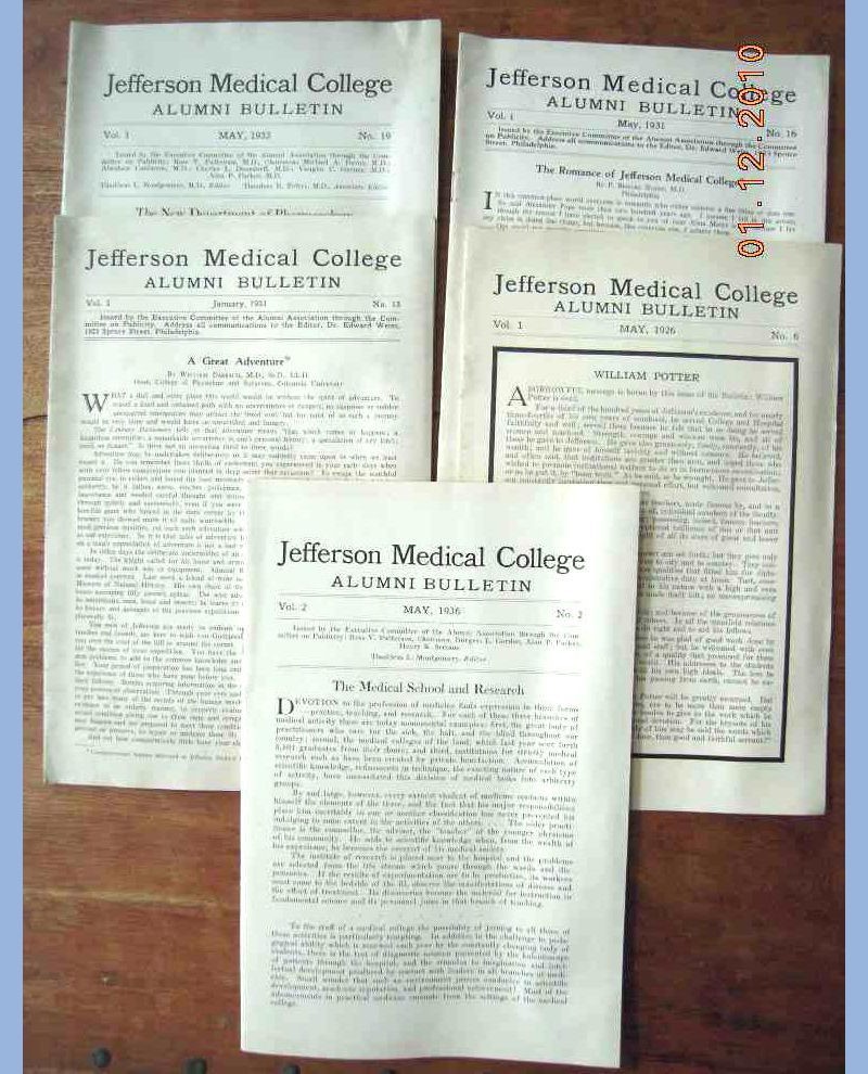 LOT 1931 antique 5 pc JEFFERSON COLLEGE ALUMNI BULLETINs philadelphia pa