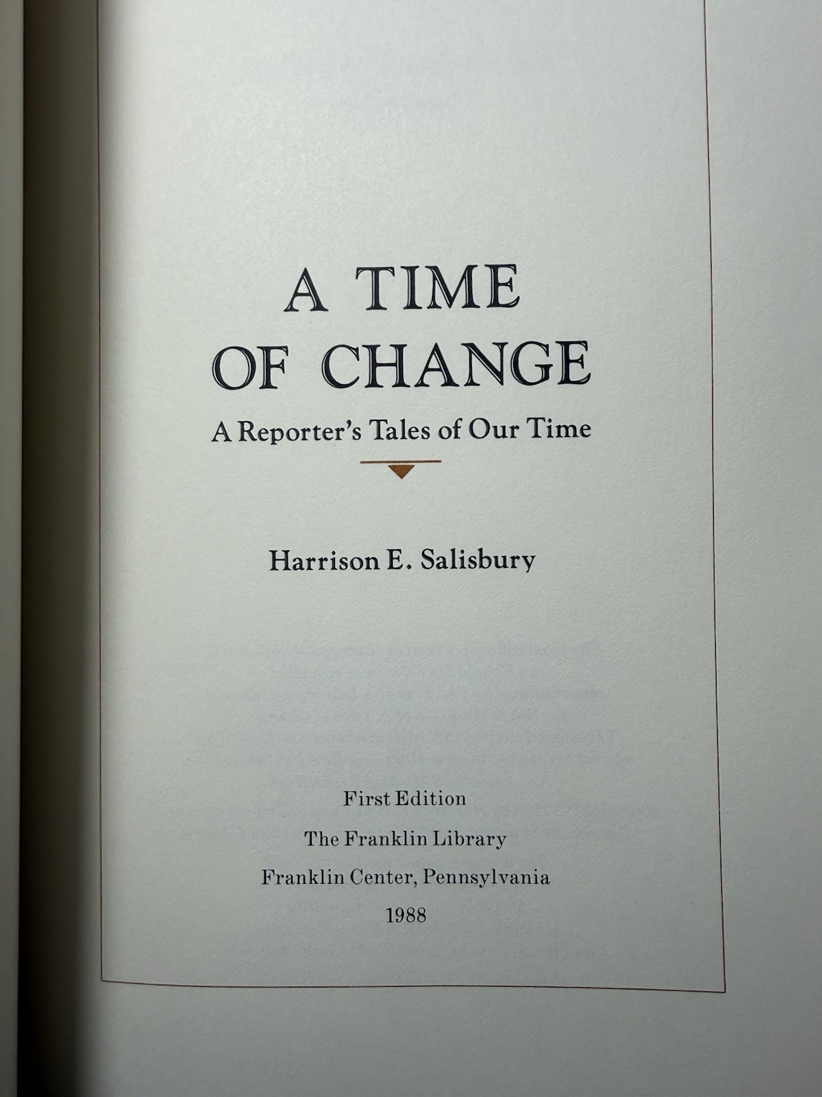 Time of Change – Harrison E. Salisbury The Franklin Library SIGNED 1st Edit.