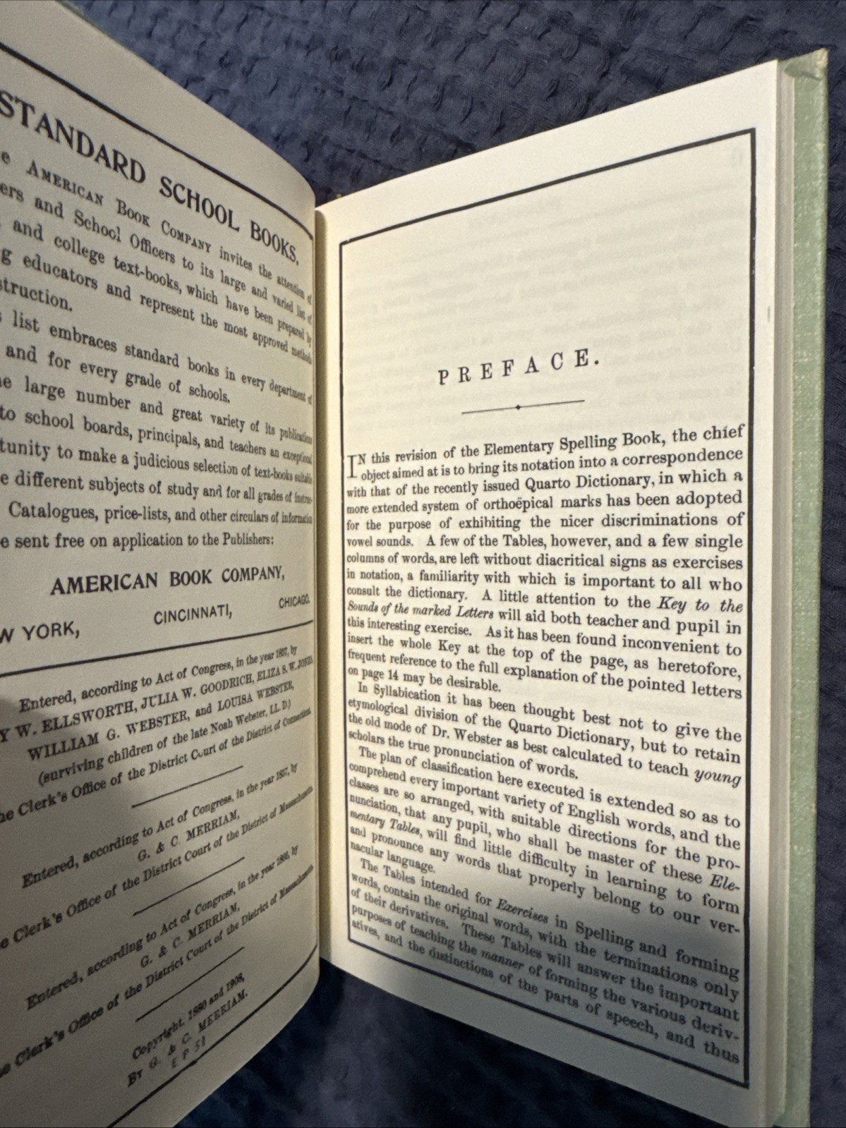 Elementary Spelling Book 1908 MINT Antique Noah Webster National Standard School