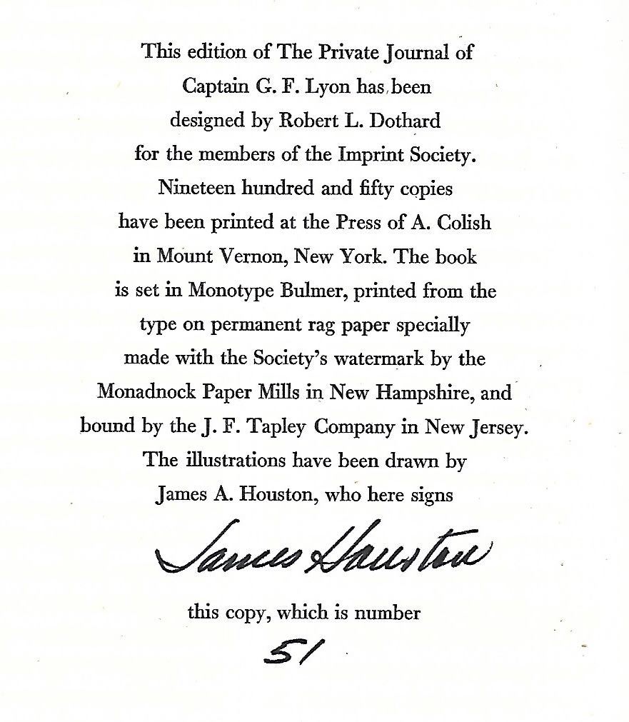The PRIVATE JOURNAL of CAPTAIN G. F. LYON (1970 HC/SC) Arctic – IMPRINT Society