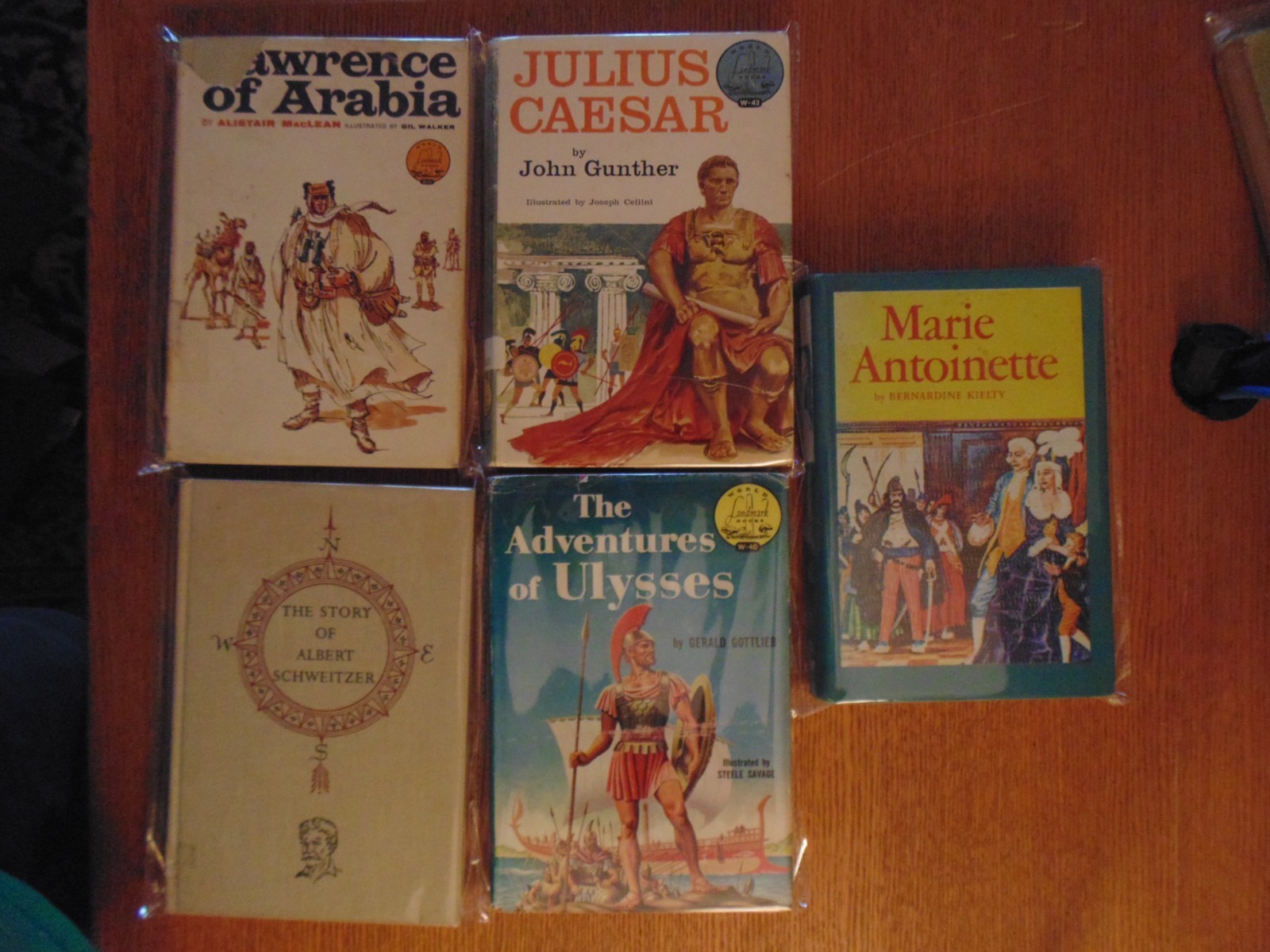 World Landmark Books lot of 5 Lawrence, Ulysses, Schweitzer, Ceasar, Antoinette