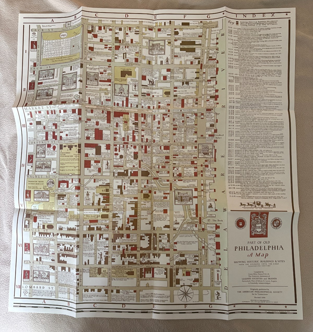 Historic Philadelphia American Philos. Society 1980, Illustrated, Pictorial Map