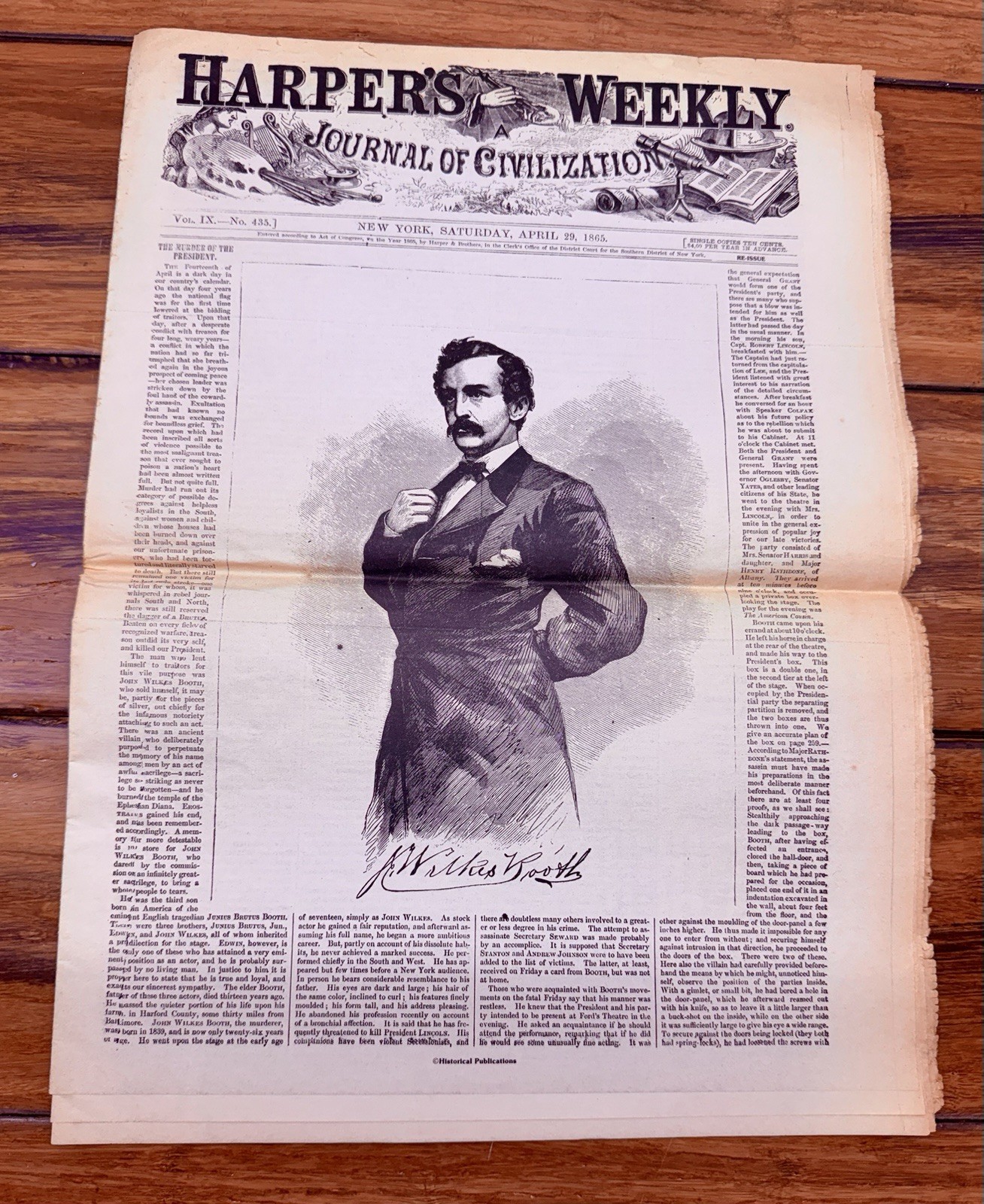 Abraham Lincoln Assassination – Civil War Harper’s Weekly April 29 1865 REISSUE