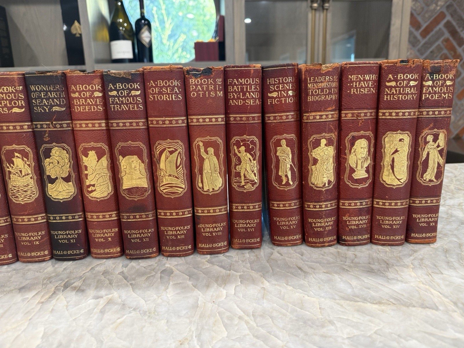 Antique 1902 Young Folks Library 19 Vol Set Hall & Locke Victorian Red Gilt Bind
